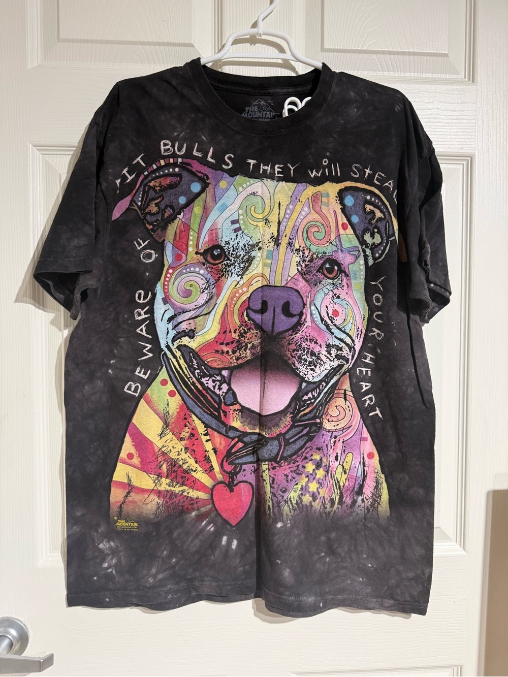 The Mountain T-Shirt Mens Large Black Tie Dye Pit Bull Dean Russo Graphic Tee